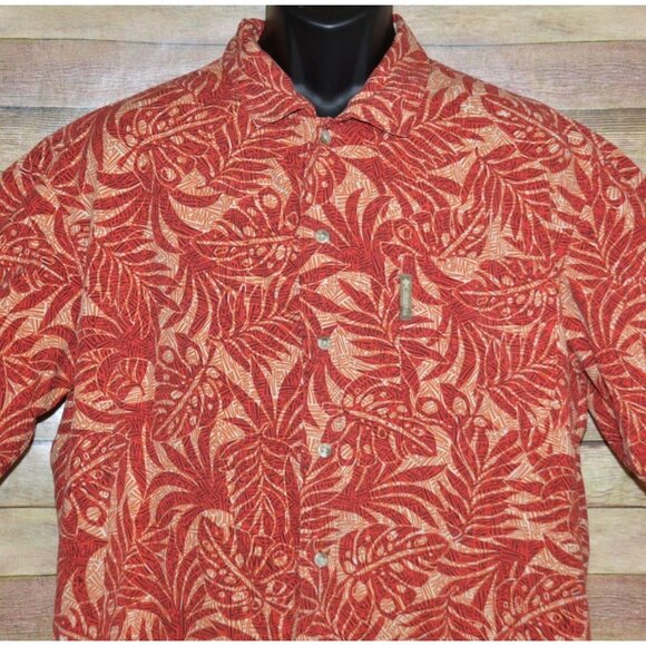 Columbia Men's Red Hawaiian Palm Print Button Front Shirt Size XL Beach Vacay - Picture 2 of 9